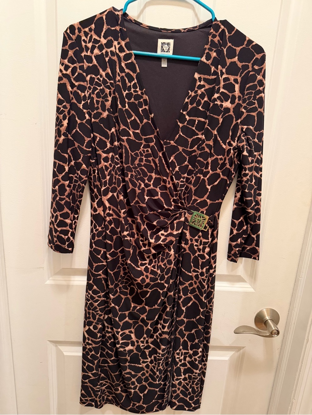 Anne Klein Black & Tan Animal Print Wrap Dress - Women's